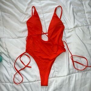 Orange one piece swimsuit